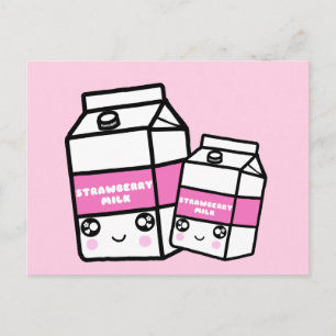 Cute Kawaii Strawberry Milk Sweet Dairy Foodie Briefkaart