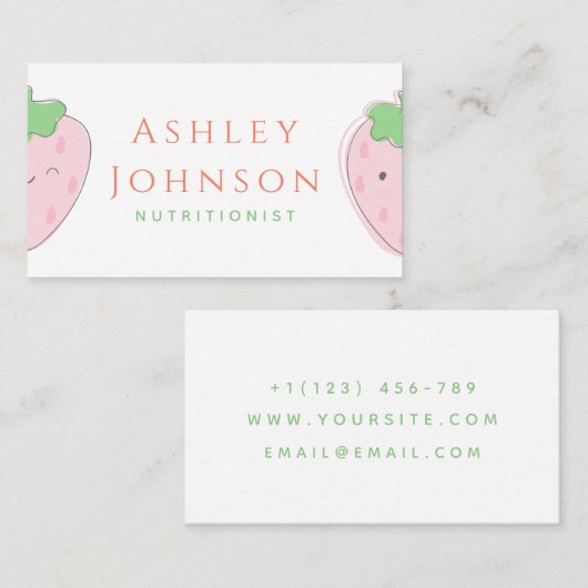 Cute Kawaii Strawberry Nutritionist Dietitian Food Visitekaartje (Voorkant / Achterkant)