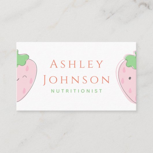 Cute Kawaii Strawberry Nutritionist Dietitian Food Visitekaartje (Voorkant)