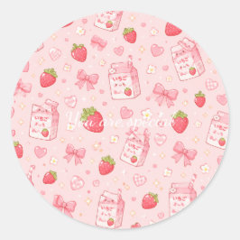 Cute Kawaii Strawberry Pattern  Pink Past Ronde Sticker