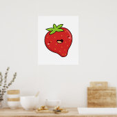 Cute Kawaii Strawberry Poster (Keuken)