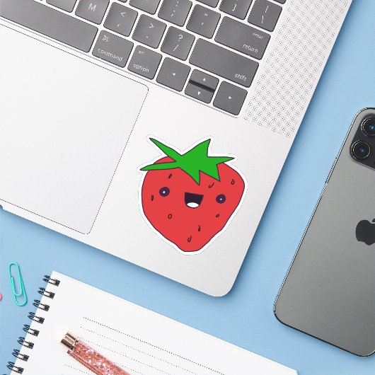 Cute Kawaii Strawberry Sticker (Laptop met iPhone)