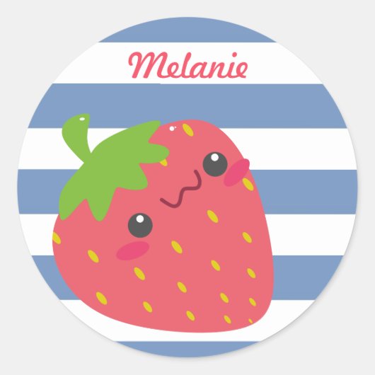 Cute Kawaii Strawberry Striped Personalised Ronde Sticker (Voorkant)