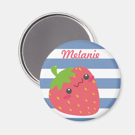 Cute Kawaii Strawberry Striped Personalized Magneet (Voorkant / Achterkant)