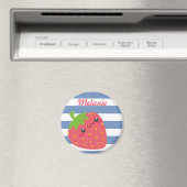 Cute Kawaii Strawberry Striped Personalized Magneet (Insitu (Vaatwasser))