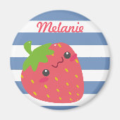 Cute Kawaii Strawberry Striped Personalized Magneet (Voorkant)