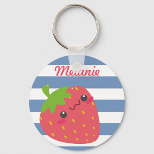 Cute Kawaii Strawberry Striped Personalized Sleutelhanger