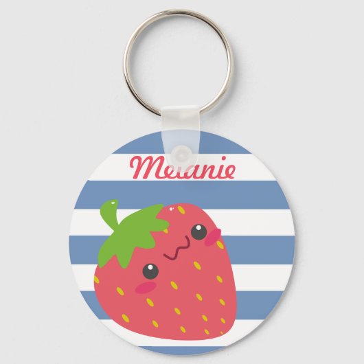 Cute Kawaii Strawberry Striped Personalized Sleutelhanger (Voorkant)