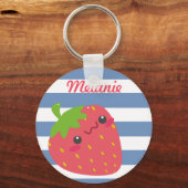 Cute Kawaii Strawberry Striped Personalized Sleutelhanger (Voorkant)