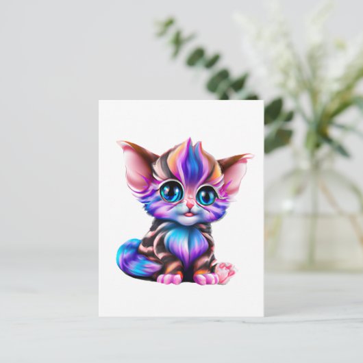Cute Kawaii Striped Baby Kitten Briefkaart (Staand voorkant)