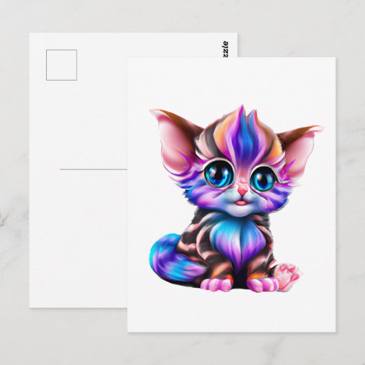 Cute Kawaii Striped Baby Kitten Briefkaart (Voorkant / Achterkant)