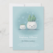 Cute Kawaii Succulent Boy Blue Baby shower Invitat Kaart (Voorkant)