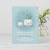 Cute Kawaii Succulent Boy Blue Baby shower Invitat Kaart (Staand voorkant)