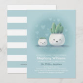 Cute Kawaii Succulent Boy Blue Baby shower Invitat Kaart (Voorkant / Achterkant)