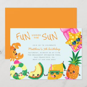 Cute Kawaii Summer Fun under the Sun Kids Birthday Kaart