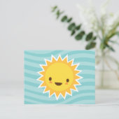 Cute kawaii sun cartoon op blauw briefkaart (Staand voorkant)