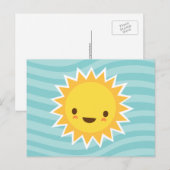 Cute kawaii sun cartoon op blauw briefkaart (Voorkant / Achterkant)