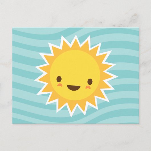 Cute kawaii sun cartoon op blauw briefkaart (Voorkant)