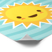 Cute kawaii sun cartoon op blauw kind poster (Hoek)