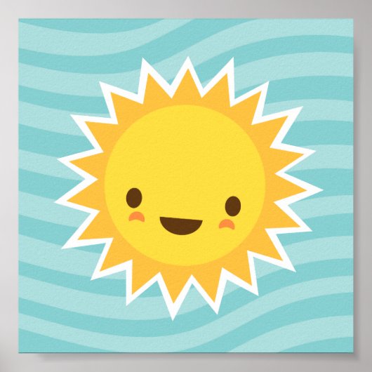 Cute kawaii sun cartoon op blauw kind poster (Voorkant)