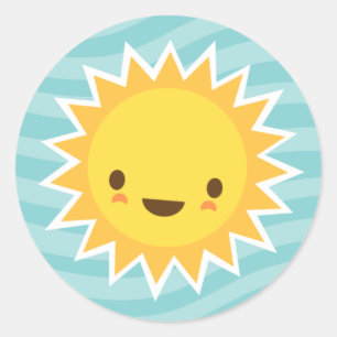Cute kawaii sun cartoon op blauw ronde sticker