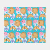 Cute Kawaii Sun Moon Cloud Gold Blue Pink Fleece Deken (Voorkant (Horizontaal))