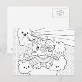 Cute Kawaii Sunny Unicorn kleurkapblad Briefkaart (Voorkant / Achterkant)