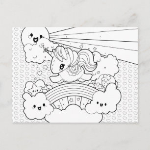Cute Kawaii Sunny Unicorn kleurkapblad Briefkaart