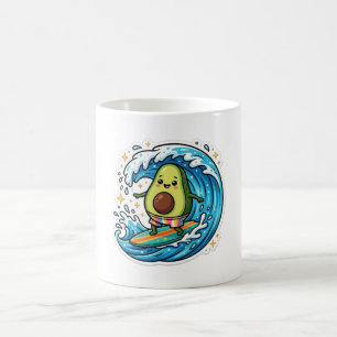 Cute Kawaii Surfende Avocado Oceaangolf ZomerStick Koffiemok