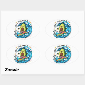 Cute Kawaii Surfende Avocado Oceaangolf ZomerStick Ovale Sticker