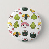 Cute Kawaii Sushi Pattern Button | Fun Foodie Pin  (Voorkant)