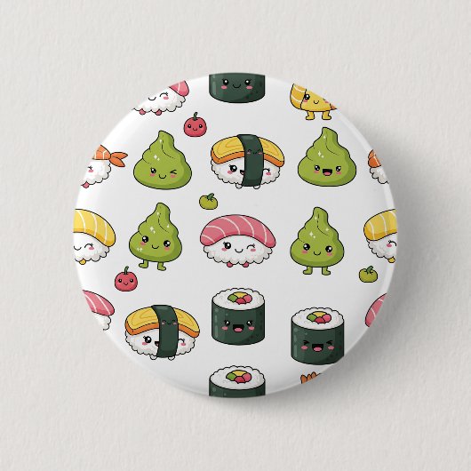 Cute Kawaii Sushi Pattern Button | Fun Foodie Pin  (Voorkant)