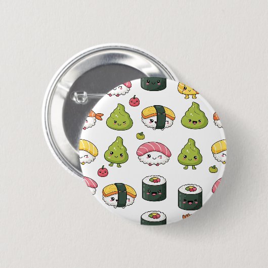 Cute Kawaii Sushi Pattern Button | Fun Foodie Pin  (Voorkant /achterkant)
