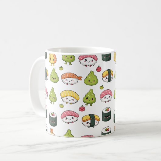 Cute Kawaii Sushi Pattern Coffee Mug Koffiemok (Voorkant links)