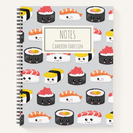Cute Kawaii Sushi Pattern Personalized Notitieboek (Voorkant)
