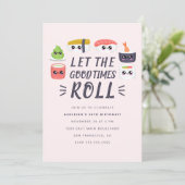 Cute Kawaii Sushi Rolls Verjaardagsfeestje Kaart (Staand voorkant)