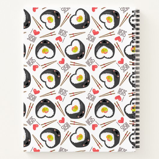 Cute Kawaii Sushi Whimsical Pattern Personalized Notitieboek (Achterkant)