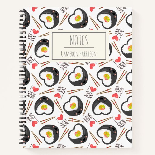 Cute Kawaii Sushi Whimsical Pattern Personalized Notitieboek (Voorkant)