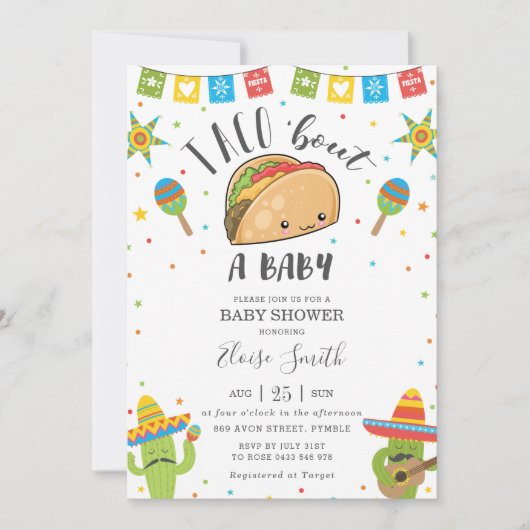 Cute Kawaii Taco'Bout a Baby Fiesta Baby shower Kaart (Voorkant)