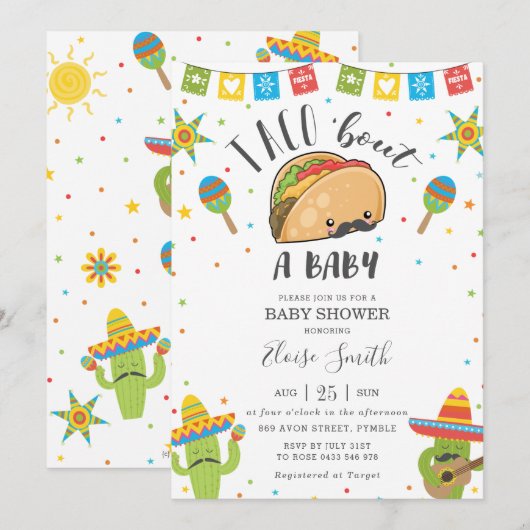 Cute Kawaii Taco'Bout a Baby Fiesta Baby shower Kaart (Voorkant / Achterkant)