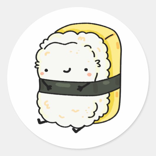 Cute Kawaii Tamago Sushi Ronde Sticker (Voorkant)