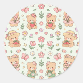 Cute Kawaii Teddy Bear Flower Garden Pattern | Pas Ronde Sticker