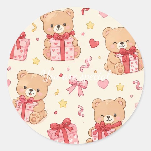 Cute Kawaii Teddy Bear Heart Gift Pattern Ronde Sticker (Voorkant)