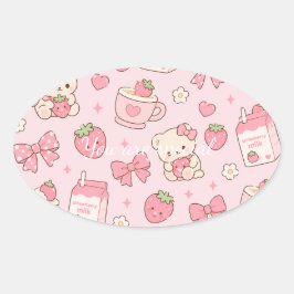 Cute Kawaii Teddy Bear Strawberry Pattern Sticker 