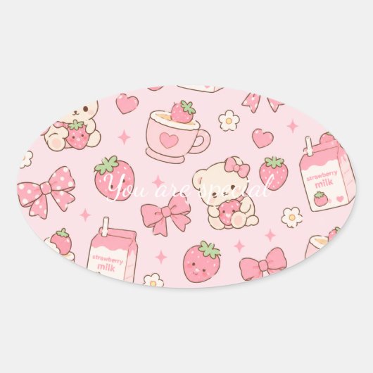 Cute Kawaii Teddy Bear Strawberry Pattern Sticker (Voorkant)