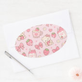 Cute Kawaii Teddy Bear Strawberry Pattern Sticker (Envelop)