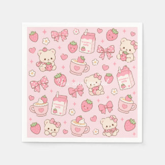 Cute Kawaii Teddy Bear Strawberry Pattern Sticker Servet