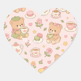 Cute Kawaii Teddy Bear Tea Party Pattern | Pastel Hart Sticker