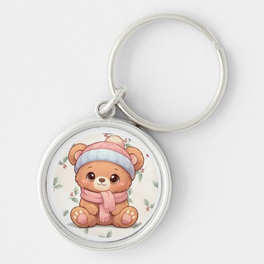 Cute Kawaii Teddy Bear Winter Keychain (Voorkant)