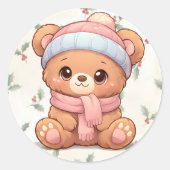Cute Kawaii Teddy Bear Winter Sticker (Voorkant)